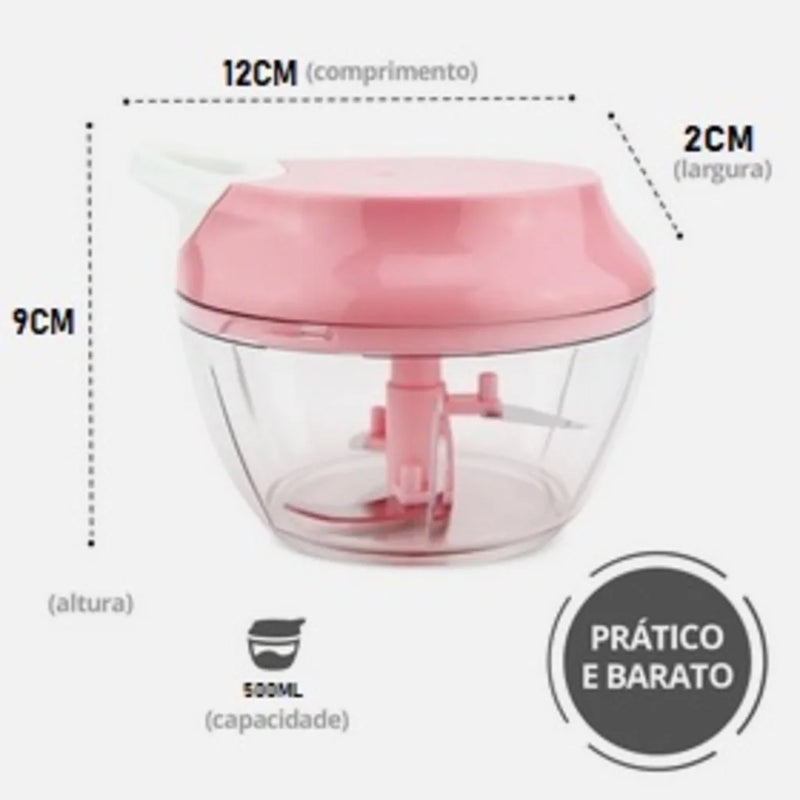 Triturador Manual Multiuso 500ml - 3 Lâminas para Alho, Frutas e Mais