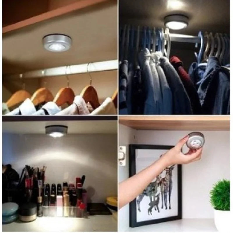 Luz Adesiva de Toque – Lâmpada Compacta com 3 LEDs para Ambientes